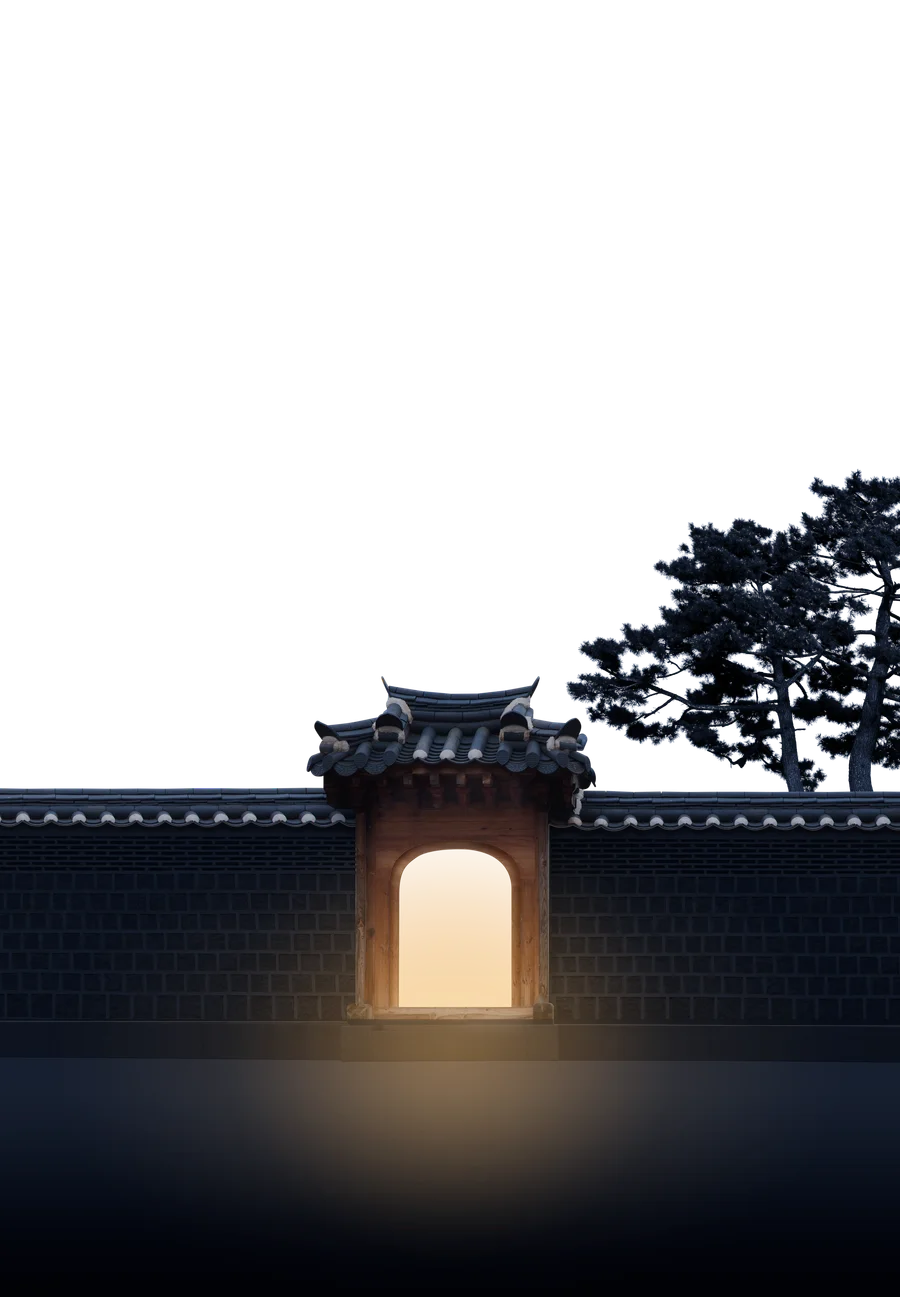 한옥 문 소나무 그림